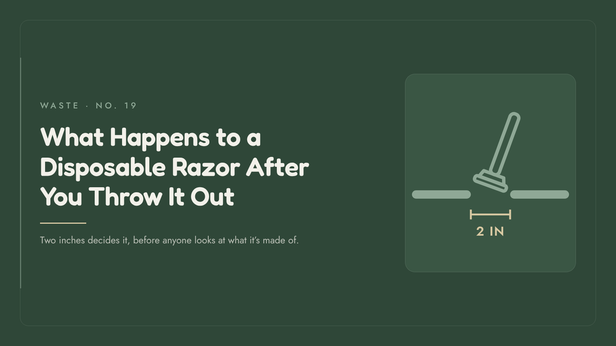 HONE article banner: two bars of a recycling screen with a gap between them, a safety razor tipping head-first through the gap, and the gap dimensioned at two inches. Image